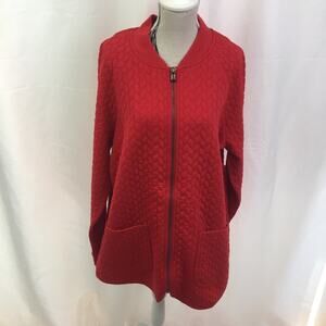 Isaac Mizrahi Live Jacquard Cable Knit Jacket Red